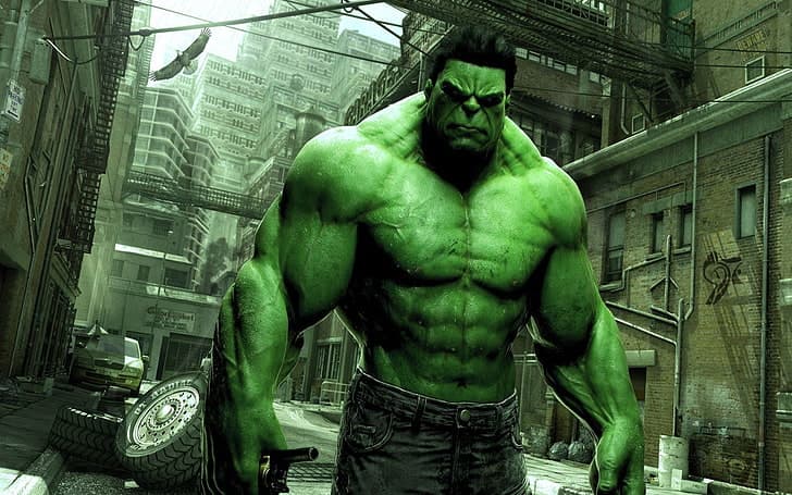 The Incredible Hulk in a city alley — illustration